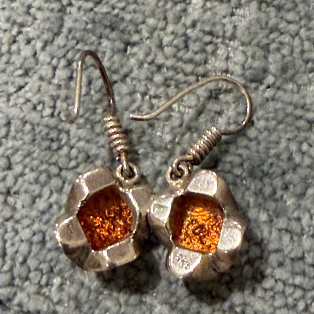 Taxco Mexican Sterling Silver Pink Opal Earrings - Picture 3 of 5
